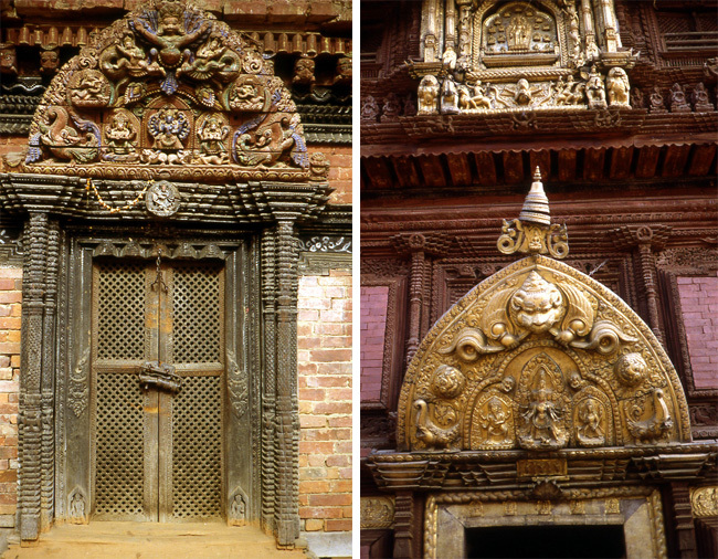 patan durban square portes bois sculpte nepal