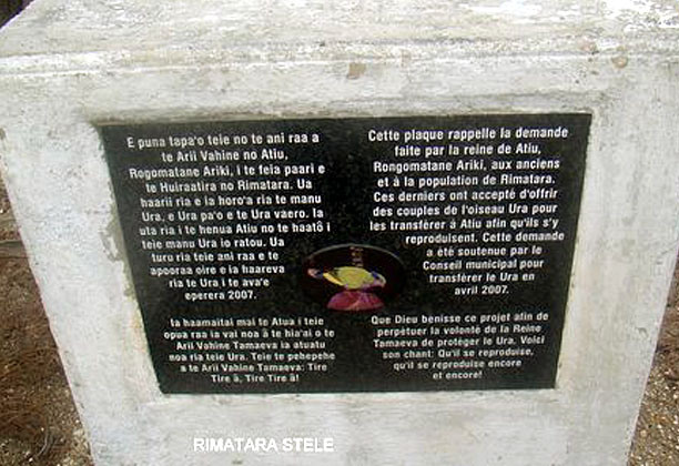 RIMATARA  stèle commémorative