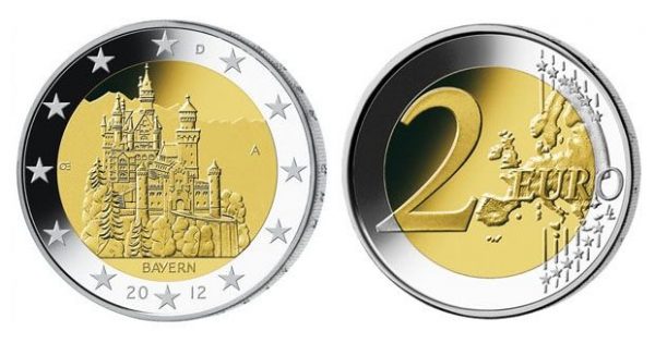 Pièce De 2 Euros Allemagne 2012 - Château De Neuschwanstein (Atelier A) - Version Colorisée