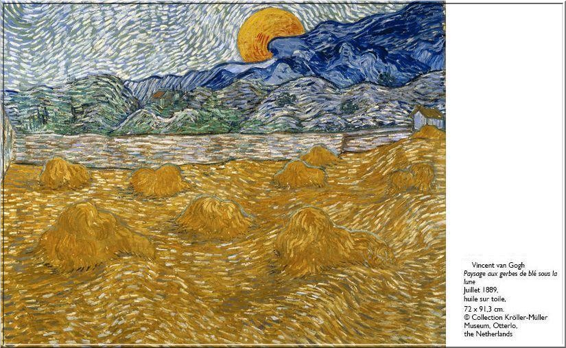 Van Gogh Paysage aux gerbes de ble sous la lune