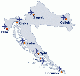 carte aéroports en croatie