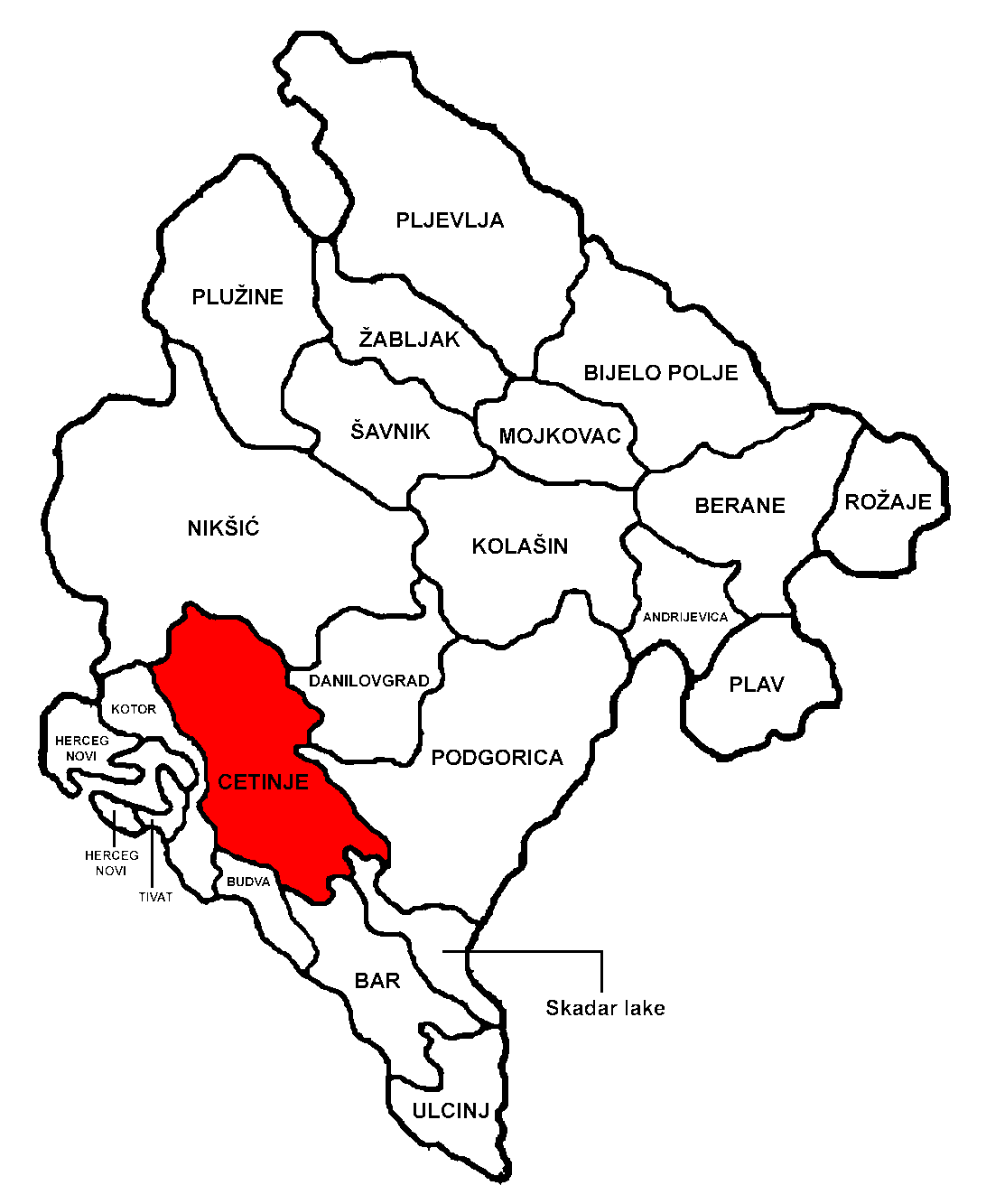 carte montenegro region cetinje