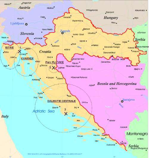 Carte de Croatie identification de la Dalmatie