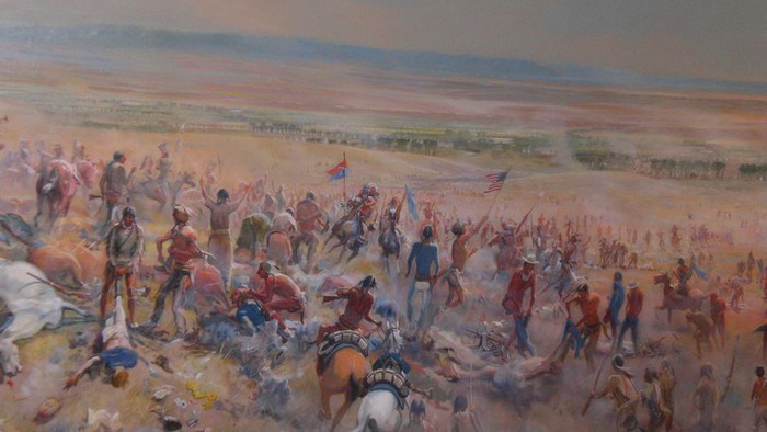 fresque illustrant le massacre de Wounded Knee Creek près de Pine Ridge