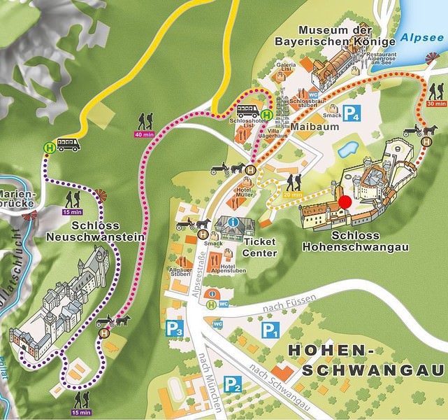 carte Schwangau chateau Neuschwanstein Hohenschwangau