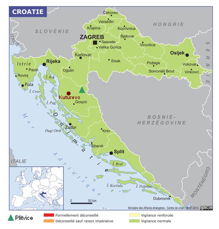 carte croatie kuterevo depuis plitvice