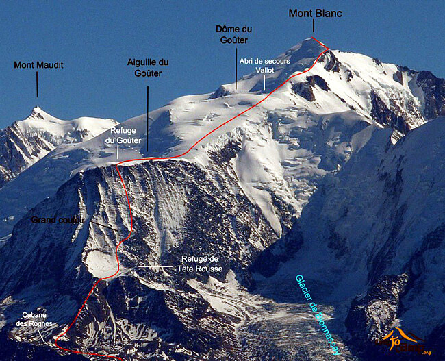 Mont Blanc itineraire via tete rousse et refuge du gouter