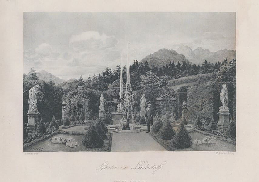 Heinrich Christoph Gottlieb Breling Peinture Louis II dans le jardin de Linderhof