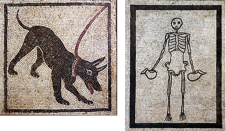 Naples musée archeologique cave canem squelette mosaique