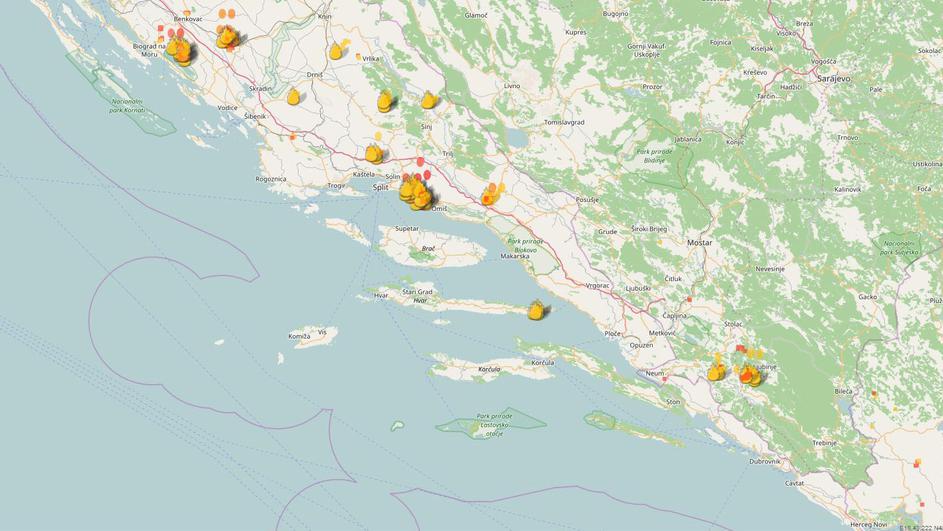 carte incendies en dalmatie juillet 2017