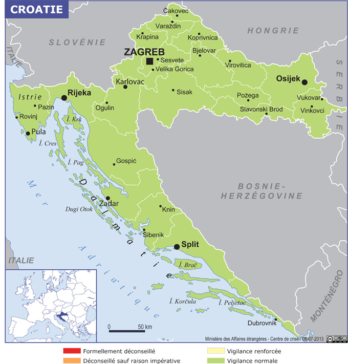 Croatie carte niveau de sécurité
