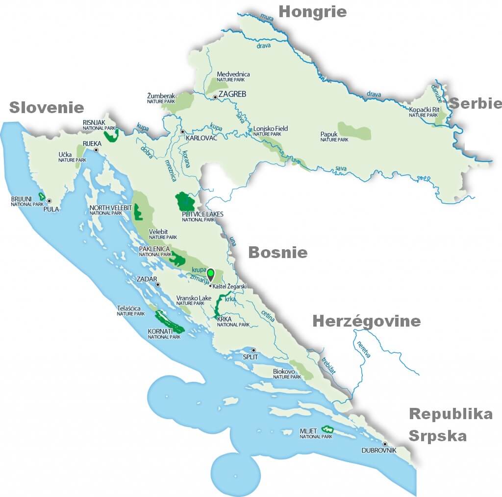 carte des parcs nationaux et naturels de Croatie