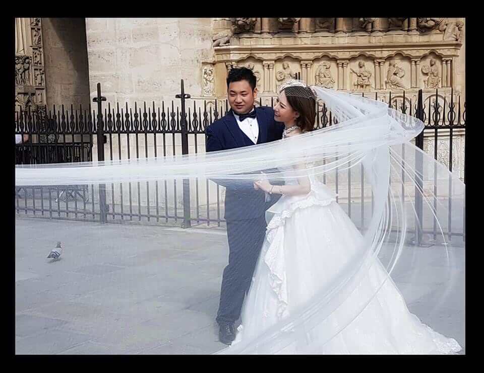 Coulisse de la séance de photos des mariés chinois à Paris