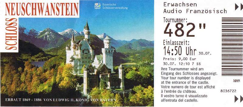 Ticket d'entrée Neuschwanstein