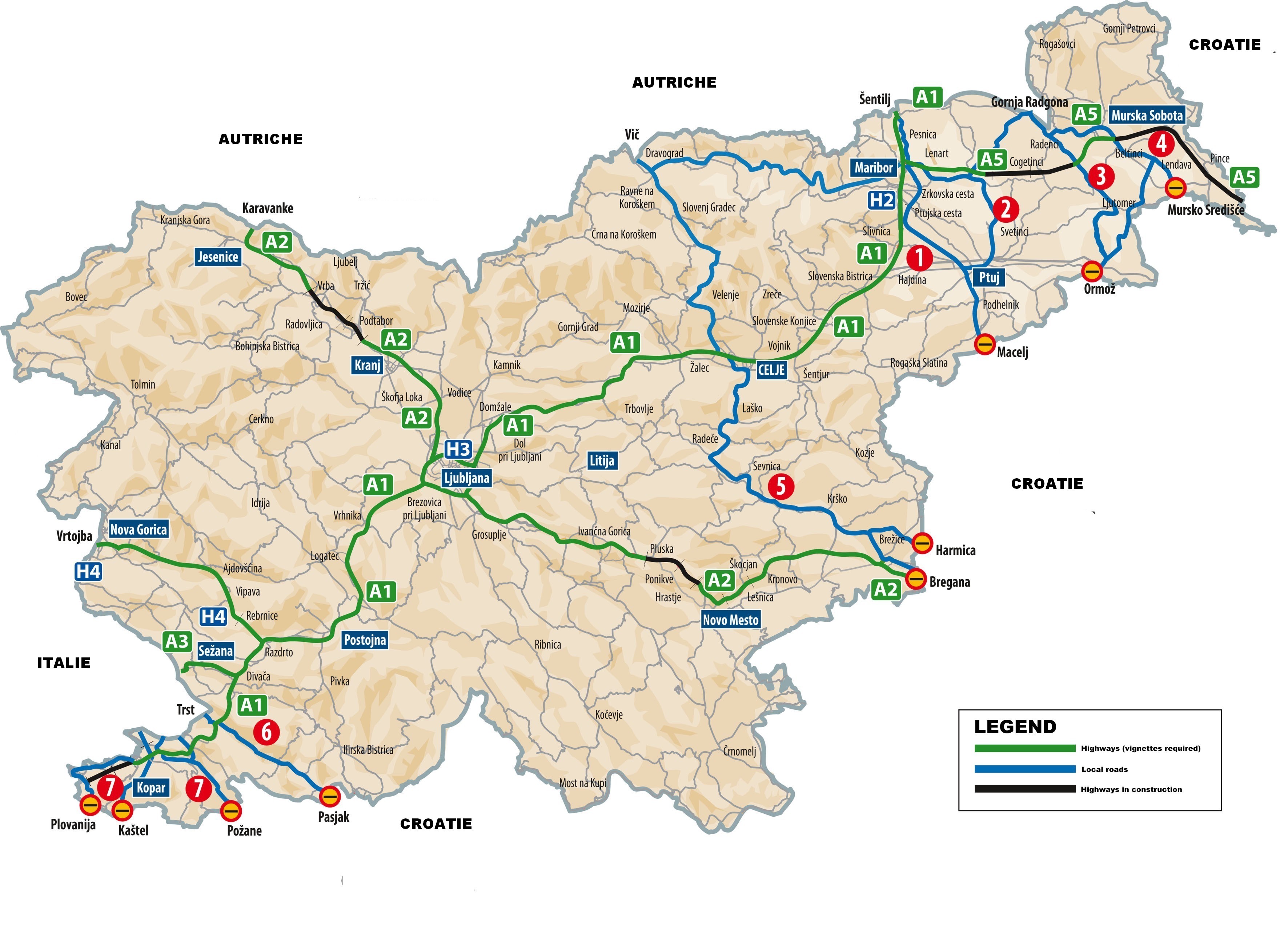 carte du réseau d'autoroutes en slovénie