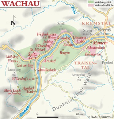 carte de la vallée de la wachau en autriche