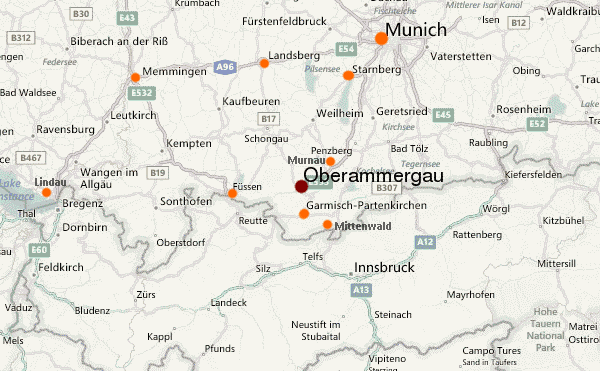 carte marchés de noel en Haute Bavière autour d'Oberammergau 