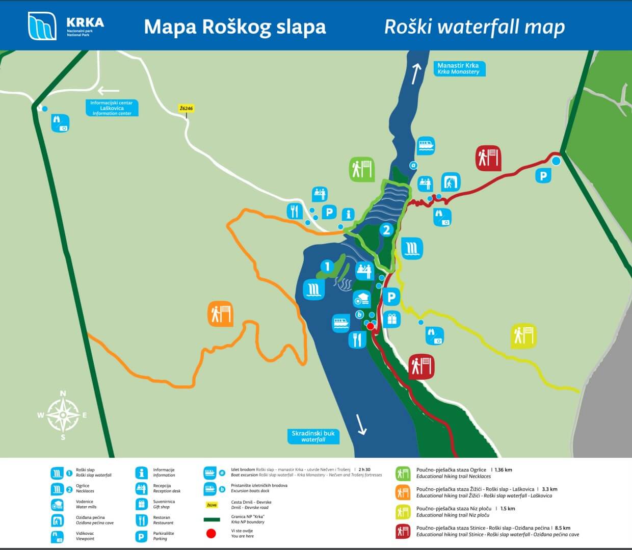 accès et attractions à Roski slap parc national Krka (1)