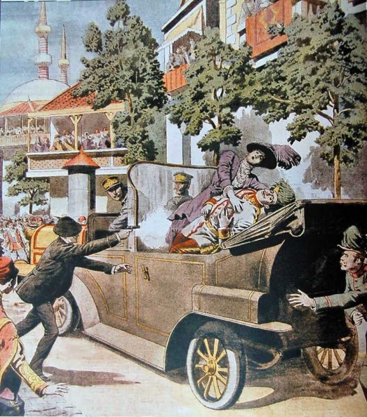 attentat contre l'archiduc françois-ferdinand de Habsbourg abattu par gavrilo princip et Sophie de hohenberg sarajevo 28 juin 1914.