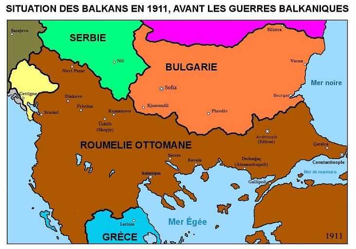 carte balkans avant les guerres des balkans en 1911
