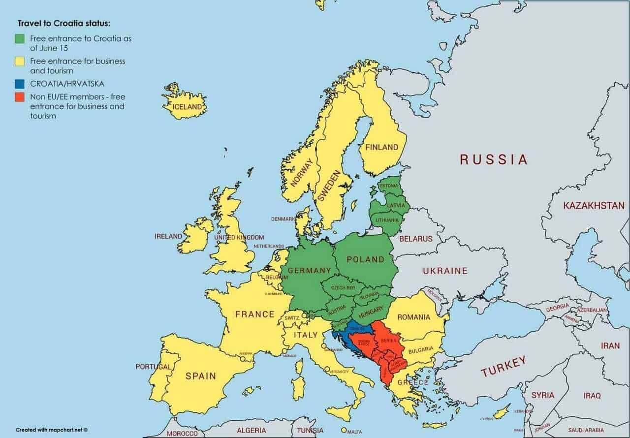 Formalités pour entrer en Croatie et faciliter le passage aux frontières à cause du covid 8 carte des pays sans restriction pour entrer en croatie