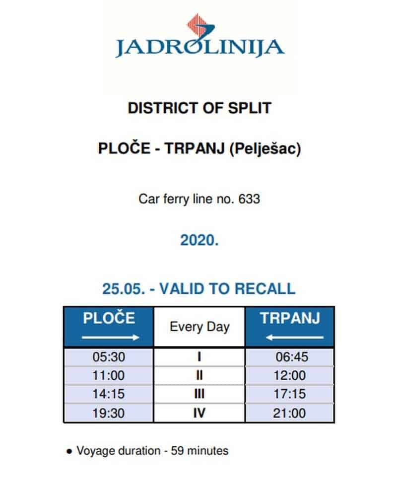 liaison car ferry-ploce trpanj-avec jadrolinija