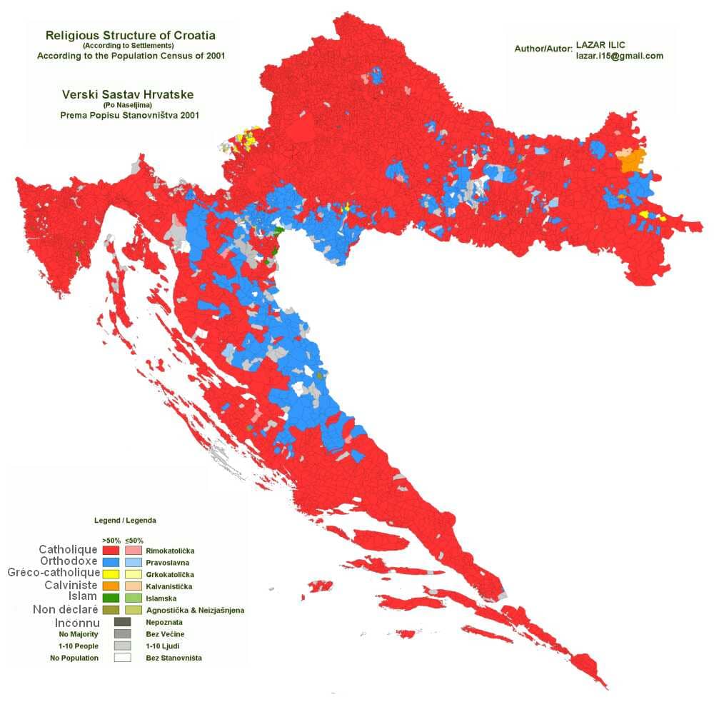 carte des religions en croatie
