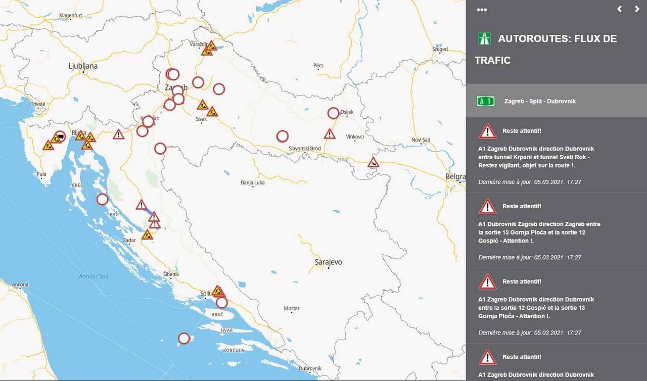 carte autoroutes en croatie travaux et trafic