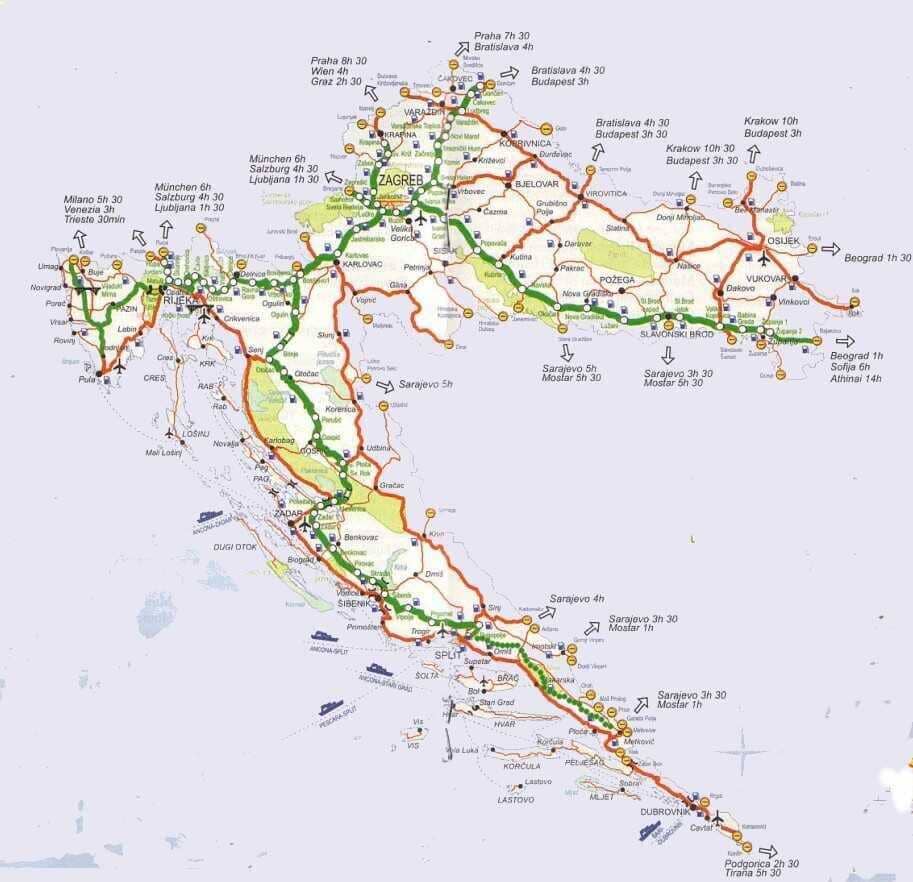 carte autoroutes en croatie