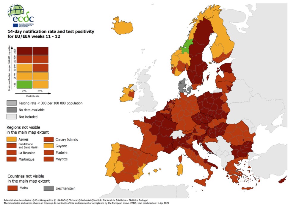 carte des pays sur la liste verte pour les contaminations au covid en europe