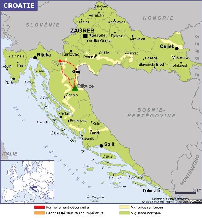 carte croatie ogulin plitvice