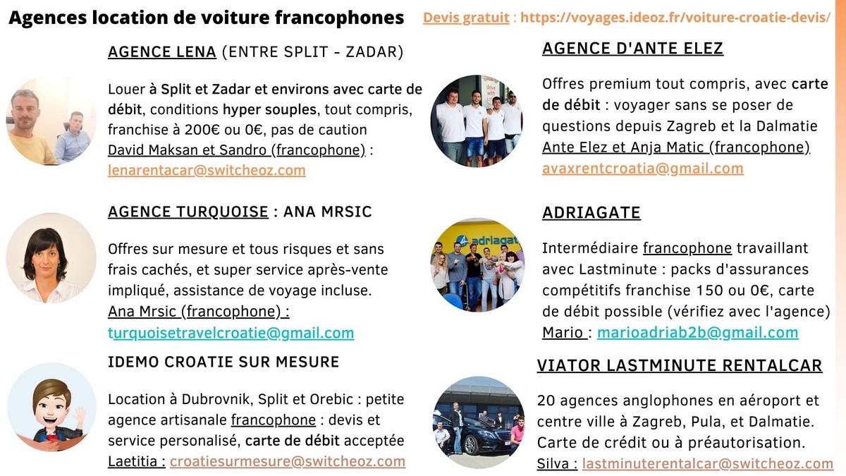 agences francophones location de voiture en croatie