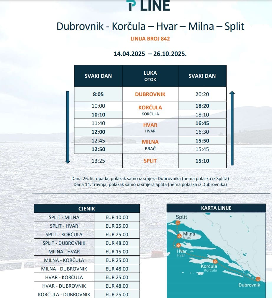 liaison tp line dubrovnik korcula hvar milna split