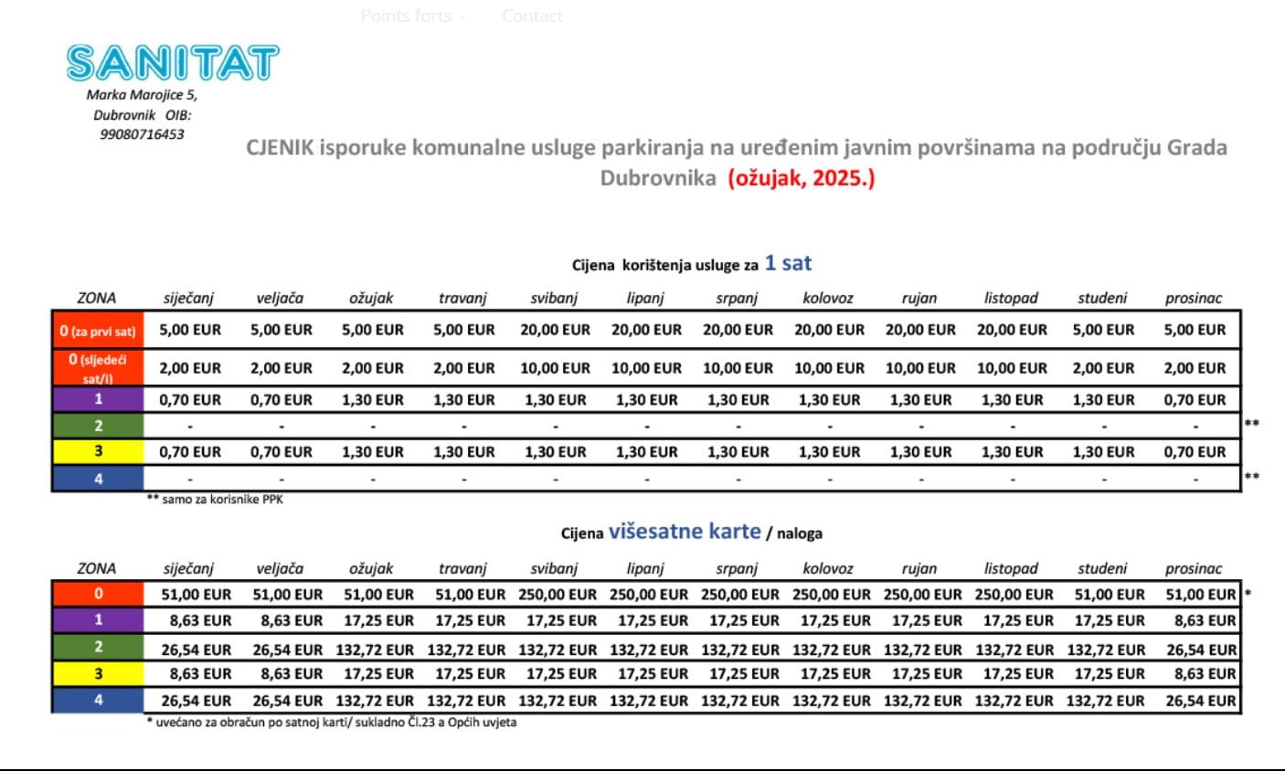 prix des parkings dubrovnik (1)