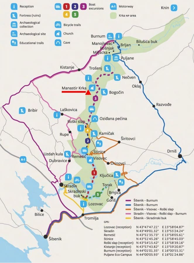 carte krka plan entrée kistanje monastère krka (1)