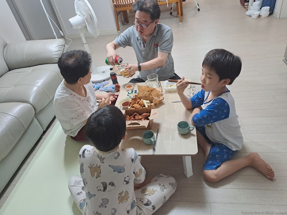 repas autour du chimaek poulet frit coréen