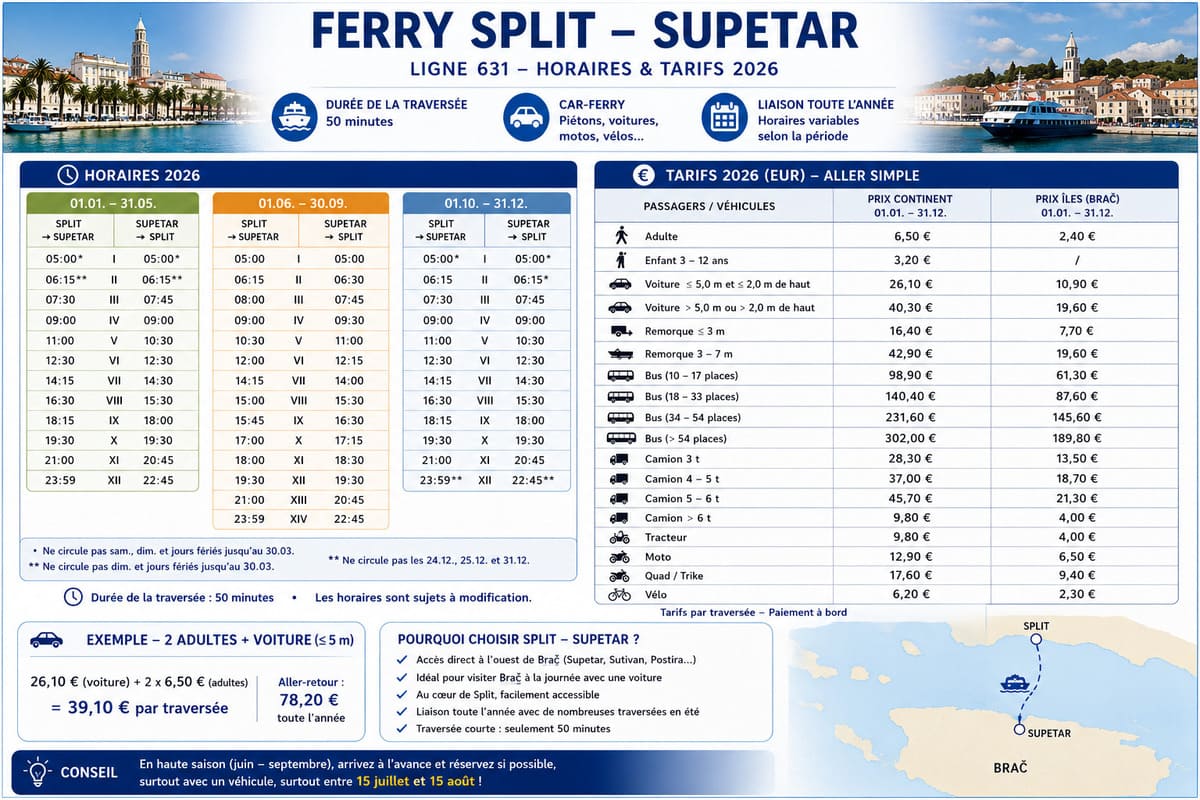 car ferry split supetar horaires de la liaison et prix