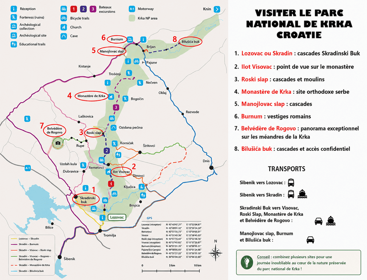 carte des sites à ne pas manquer dans le parc national krka (1)