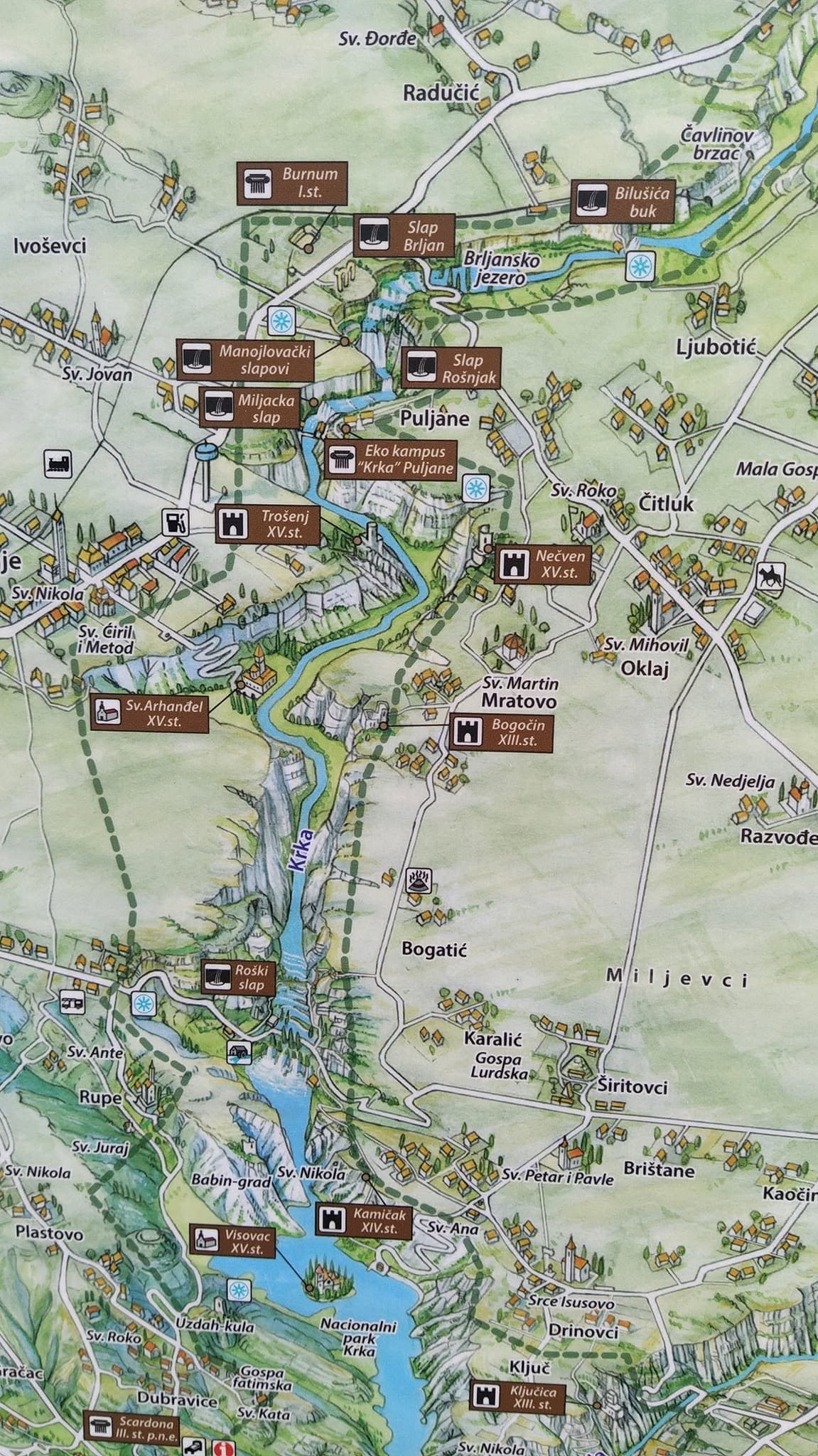 carte parc de krka sites dignes d'intérêt