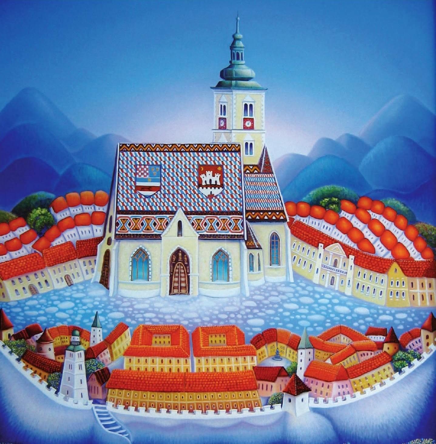 art naif croate tableau zagreb église saint marc