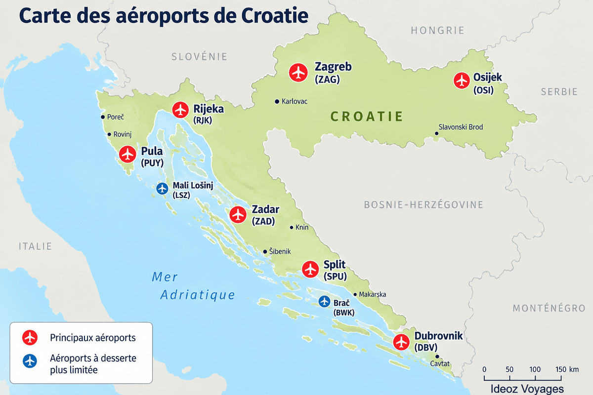 carte aéroports croatie