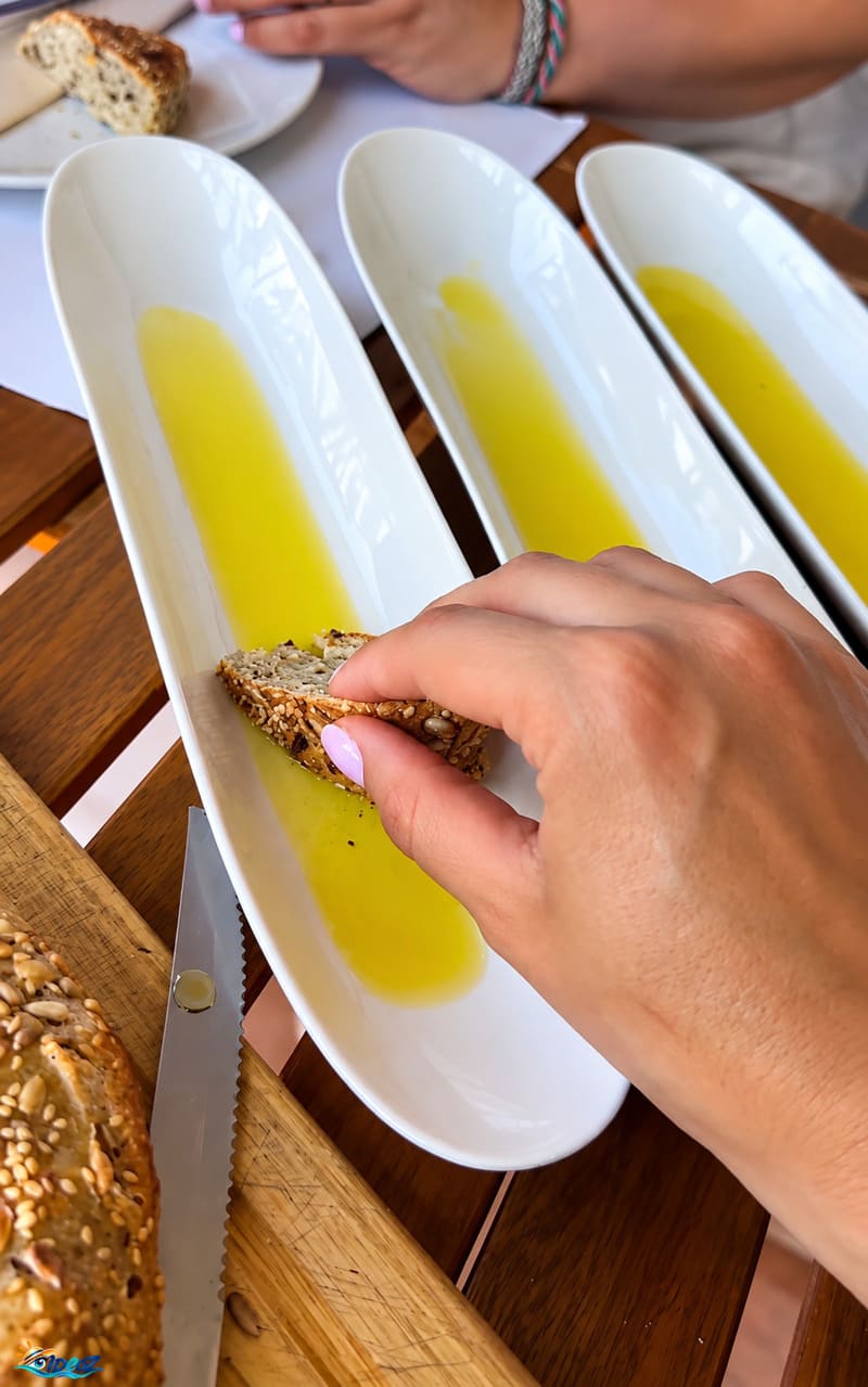 Dégustation comparative d'huiles d'olive avec du pain à Korčula