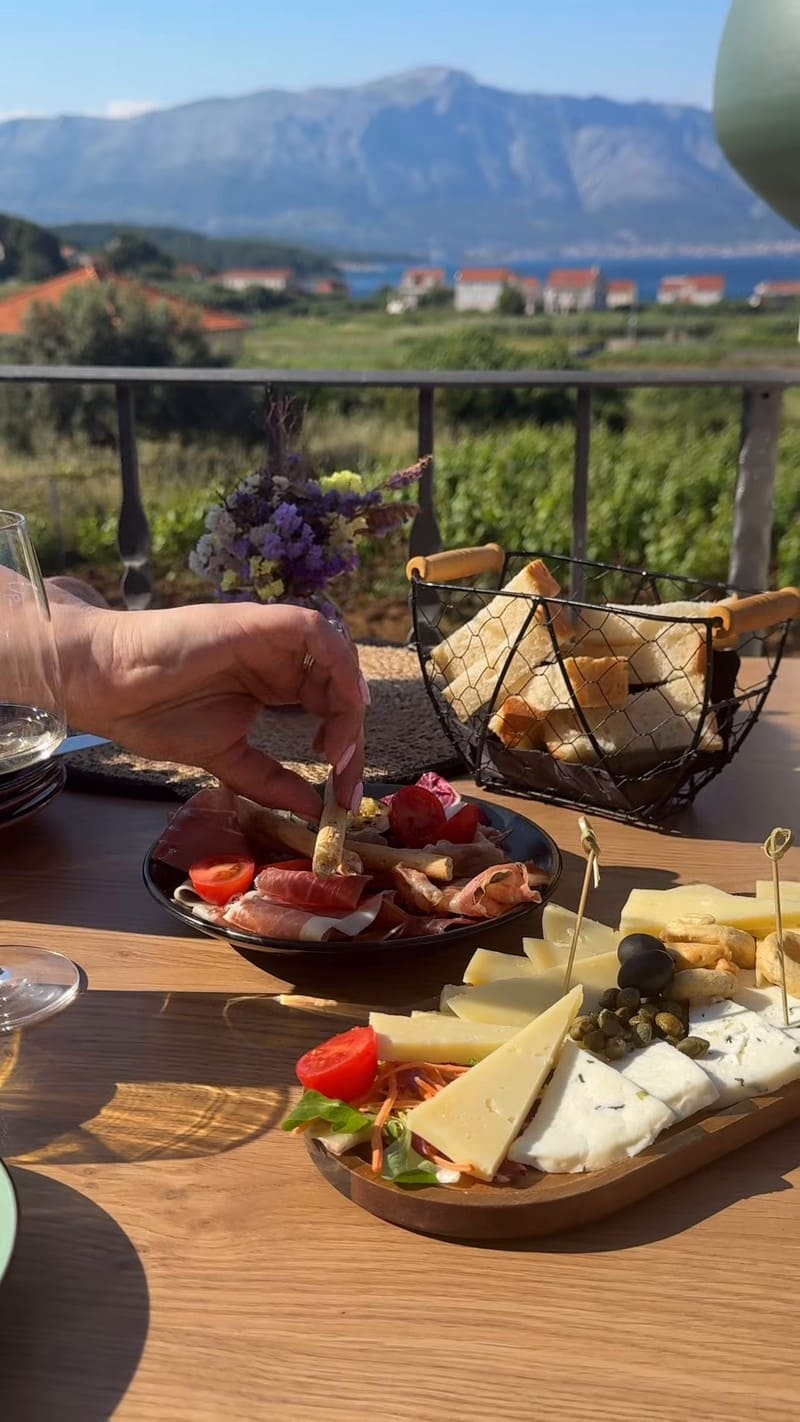 Dégustation de vin, fromages et charcuteries dans les vignobles de Lumbarda